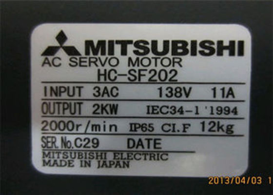 HC-SF202  Industrial Servo Motor Mitsubishi 2000rpm 2kW HC-MF Series