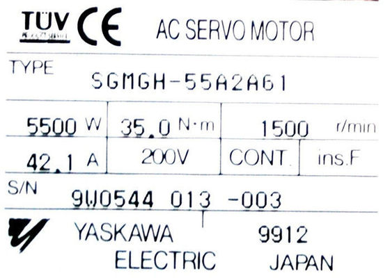 SGMGH-55A2A61  Industrial Yaskawa 1500r/min Servo Motor 5500W 42.1A Made in Japan