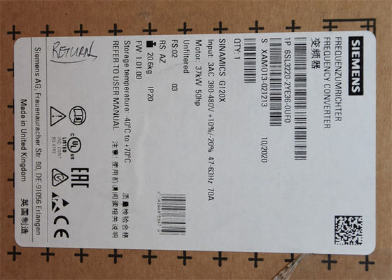 6SL3220-2YE36-0UF0 Siemens  380-480 V SINAMICS G120X Rated power: 37 kW At 110% 60s