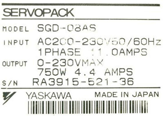 SGDE-08AS Yaskawa Electric Servo Drive Input 1phase 11.0AMPS Industrial Servo Pack