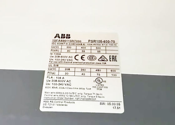 PSR105-600-70 1SFA896115R7000 PSR Softstarter 105A 208-600VAC New
