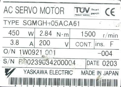 Yaskawa SGMGH-05ACA61 Brand New Industrial Servo Motor Original