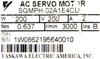 200W Industrial Servo Motor Yaskawa SGMPH-02A1E4CD Original New