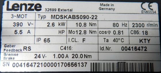 LENZE MDFKABS090-22 Electric Motor General Purpose  Rated power 15KW