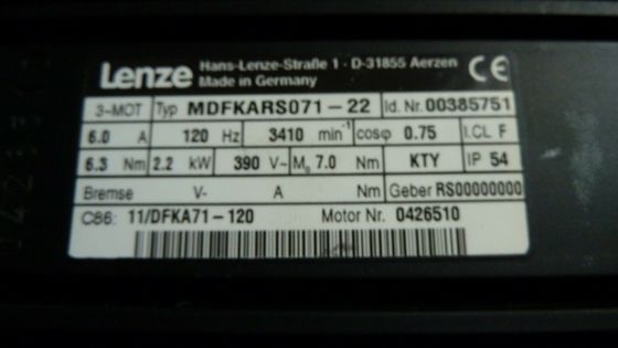 LENZE MDFKARS071-22 IP65 Rated Industrial Battery With 3000 Rated Revolution Speed