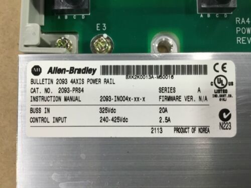 ALLEN-BRADLEY 2093-PRS4 KINETIX 2000 SERVO POWER RAIL 4 SLOTS