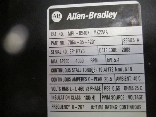 ALLEN-BRADLEY MPL-B540K-MJ22AA MP-Series MPL 480V AC Rotary Servo Motor