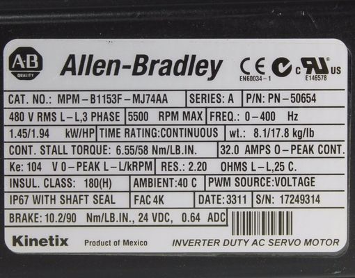 ALLEN-BRADLEY A20B-0007-0361 MP-Series MPM 480V AC Rotary Servo Motor