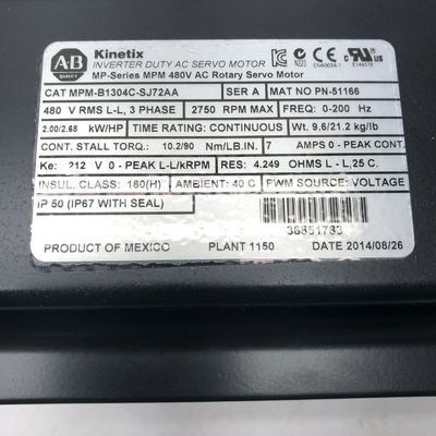 ALLEN-BRADLEY MPM-B1304C-SJ72AA MP-Series MPM 480V AC Rotary Servo Motor
