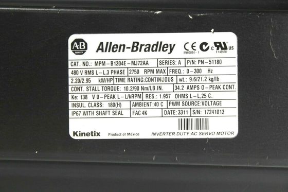 ALLEN-BRADLEY MPM-B1304E-MJ72AA MP-Series MPM 480V AC Rotary Servo Motor