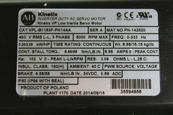 ALLEN-BRADLEY VPL-B1153F-PK14AA Kinetix VP Low Inertia Servo Motor