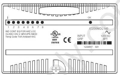 GE IC200MDL140  8 Discrete Inputs 120 Volts AC  55 milliamps Versamax I/O and Control System