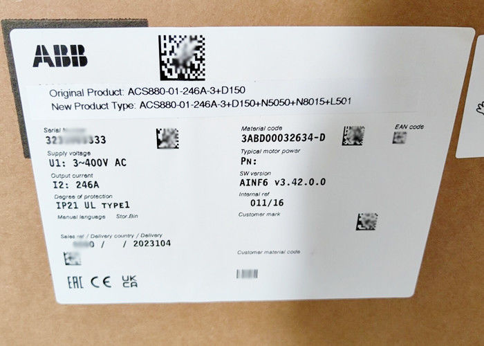 ACS880-01-246A-3+D150+L501+N5050 Frequency Inverter ACS880 Low Voltage AC Drives 132KW
