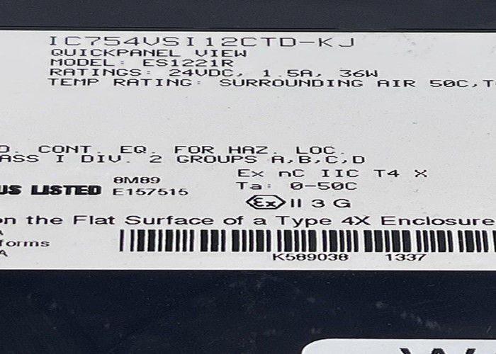 GE IC754VSI12CTD-KJ an Intermediate 12-inch Color TFT Touch QuickPanel Display manufactured