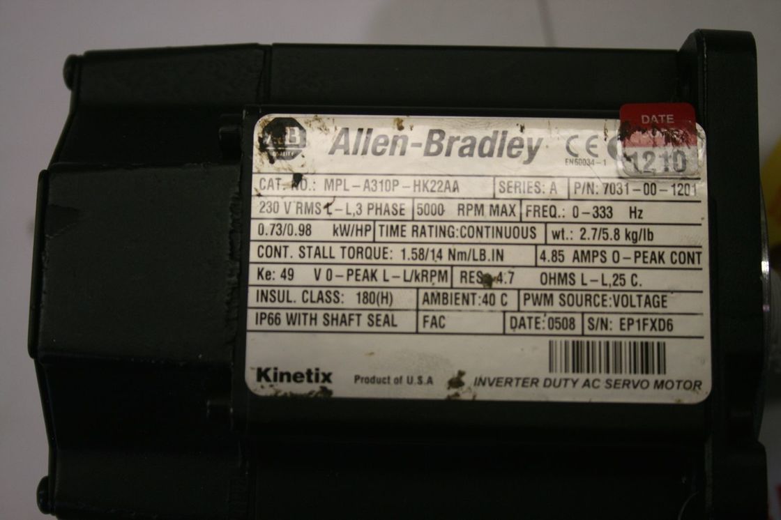 ALLEN-BRADLEY MPL-A310P-HK22AA MP-Series MPL 240V AC Rotary Servo Motor
