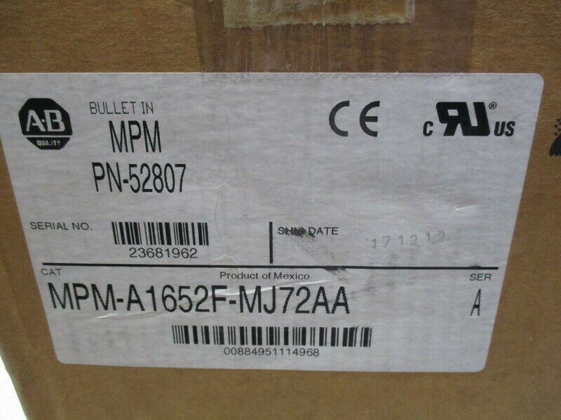 ALLEN-BRADLEY MPM-A1652F-MJ72AA MP-Series MPM 240V AC Rotary Servo Motor